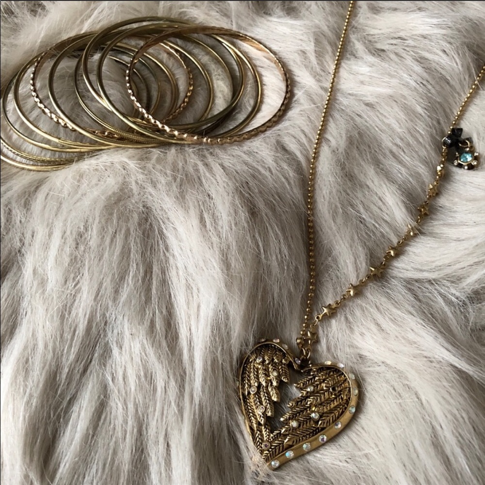 Betsey Johnson gold heart necklace with bangles